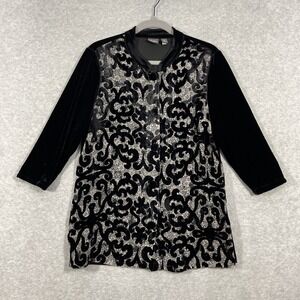 Chicos Travelers Silk Blend Burnout Velvet Jacket Womens S Black Evening‎ Topper